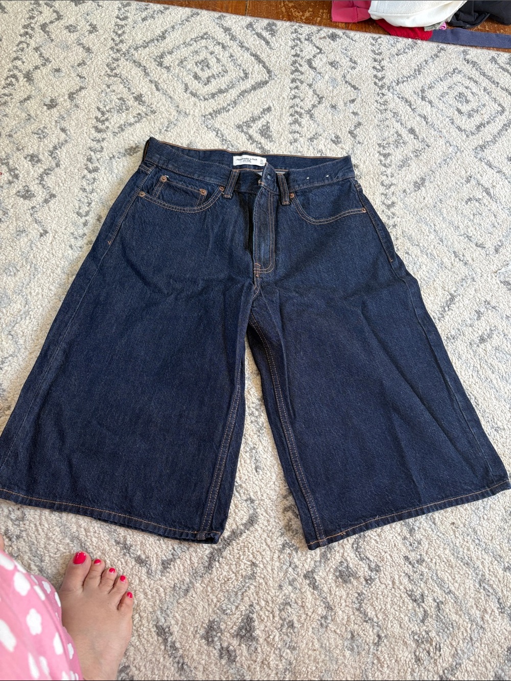 Abercrombie & Fitch Dark Blue Wide-Leg Jean Shorts